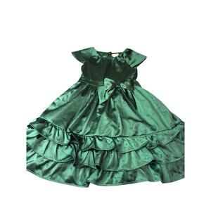 Gymboree Sz 8 Green Satin Holiday Dress Bow Ruffle Layered Christmas READ